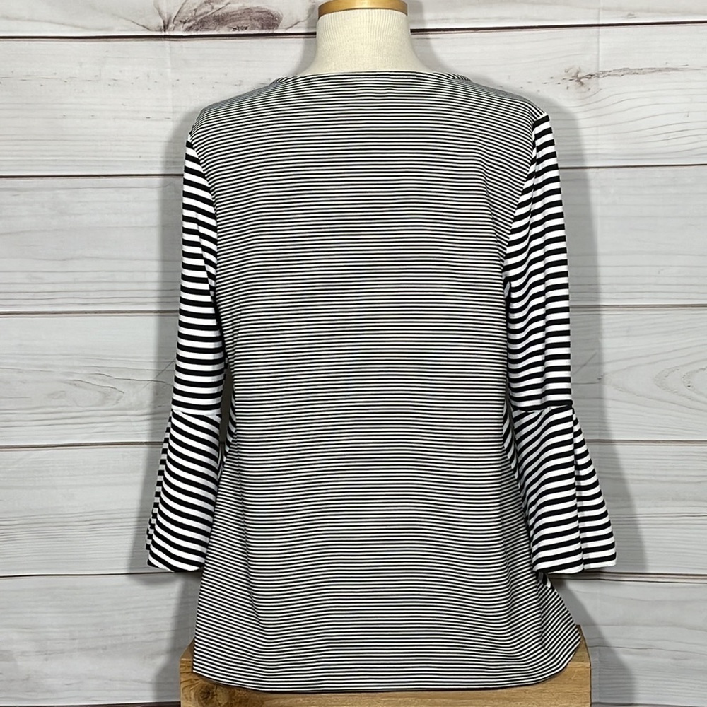 Alfani Black & White Mixed Stripe Knit Top Bell Sleeves - Picture 4 of 6